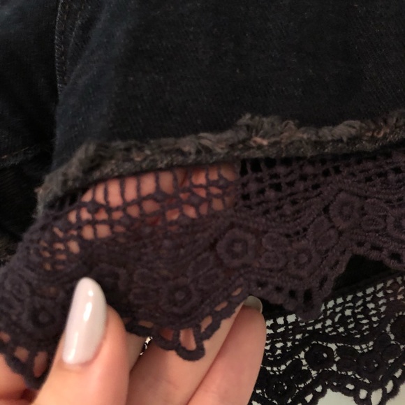 Free People Lace Trim Dark Wash Denim Shorts - Picture 3 of 4